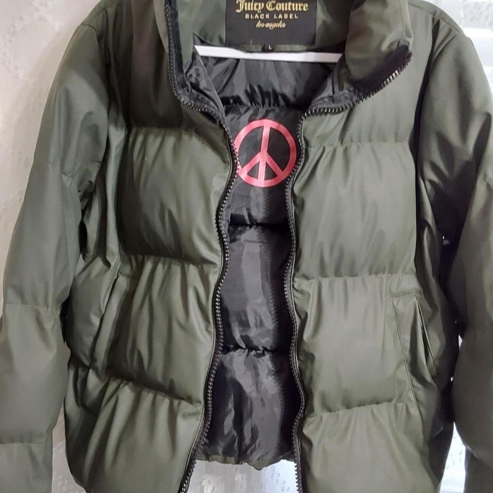 VIVA LA Juicy Couture Black Label Olive Green Puffer‎ Jacket Size L